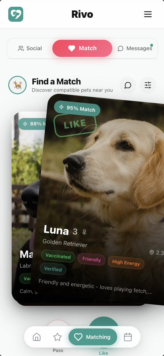 Rivo app showing the kind of engaged pet-owner audience partners reach